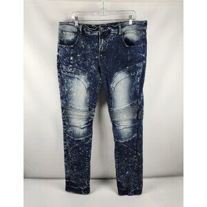 Dstrkt Jeans Mens 38x33 Blue Bleached Moto Biker Denim